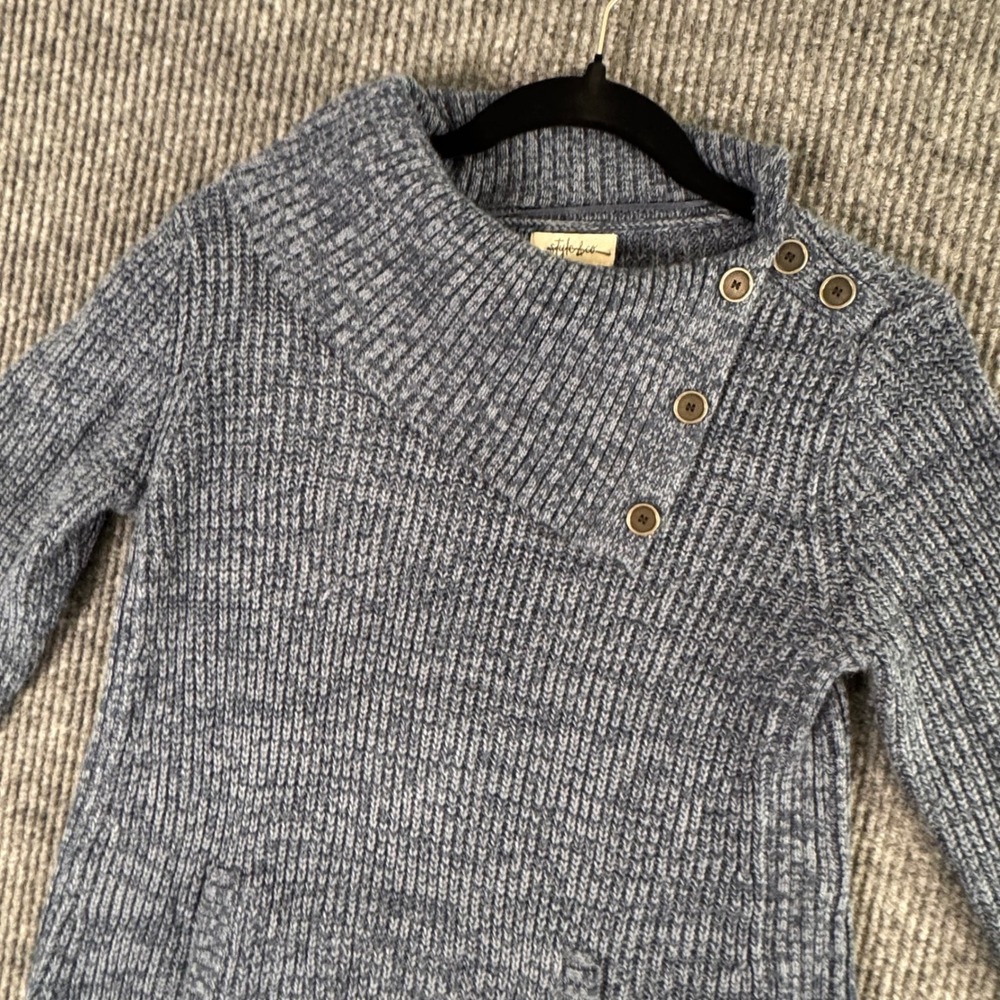 Style & Co Womens XS Blue Knit Sweater‎ Button Collar Pullover Cozy Casual